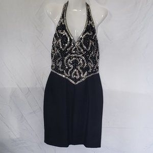 Vintage Ladies VEELAM Black Sequined Halter top Dress - 8